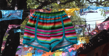 Load image into Gallery viewer, Coachella Serape Shorts - Serape Mexican Shorts - Coachella Summer Shorts - Fiesta Mexican Shorts