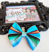 Load image into Gallery viewer, Serape Bow- Cinco De Mayo Bow, Mexican Serape Bow- Fiesta Blue Serape Bow