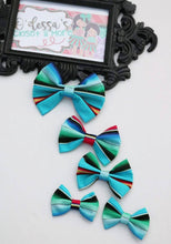 Load image into Gallery viewer, Serape Bow- Cinco De Mayo Bow, Mexican Serape Bow- Fiesta Blue Serape Bow