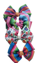 Load image into Gallery viewer, Serape Bow- Rainbow Serape Bow - Mexican Fiesta Bow - Serape Mexican Bow - Serape Jumbo Bow - Mexican Bow - Corduroy-Velvet Serape Bow