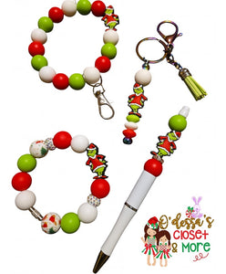 Christmas Monster Wristlet- Christmas Pen- Christmas Cup Charms