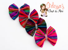 Load image into Gallery viewer, Serape Bow - Serape Girls Bows - Mexican Fiesta Bow - Serape Fiesta Bow - Serape Birthday Bow - Cinco De Mayo Bow - Rainbow Bow
