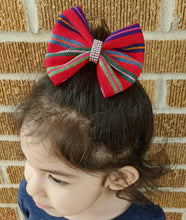 Load image into Gallery viewer, Serape Bow - Serape Girls Bows - Mexican Fiesta Bow - Serape Fiesta Bow - Serape Birthday Bow - Cinco De Mayo Bow - Rainbow Bow
