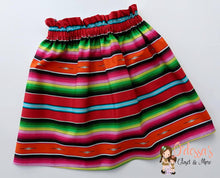 Load image into Gallery viewer, Serape Multi Color Girls Skirt- Serape Party Skirts- Serape Birthday Skirt - Mexican Fiesta Skirt
