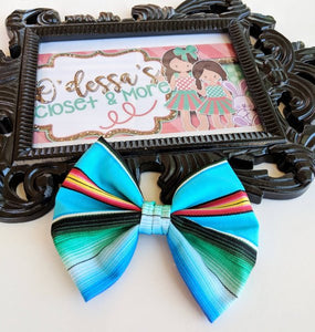 Serape Bow- Cinco De Mayo Bow, Mexican Serape Bow- Fiesta Blue Serape Bow