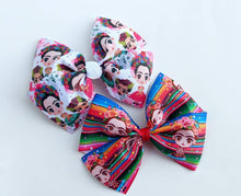 Load image into Gallery viewer, Serape Bow- Rainbow Serape Bow - Frida Serape Bow - Frida Floral Bow - Frida JUMBO Ribbon Bow - Mexican Frida Bow
