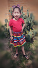 Load image into Gallery viewer, Serape Multi Color Girls Skirt- Serape Party Skirts- Serape Birthday Skirt - Mexican Fiesta Skirt - Fiesta Brite Girls Skirt
