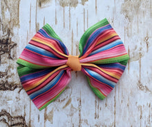 Load image into Gallery viewer, Serape Bow- Rainbow Serape Bow - Mexican Fiesta Bow - Serape Mexican Bow - Serape Jumbo Bow - Mexican Bow - Corduroy-Velvet Serape Bow
